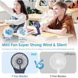 Mini Ventilateur de Poche,2000mAh Ventilateur de Portatif, USB Rechargeable 4 Vitesses avec Miroir,Léger Ventilateur Puissant po