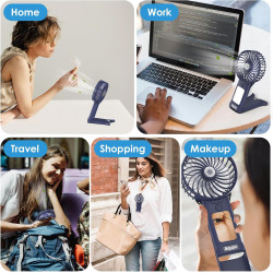 Mini Ventilateur de Poche,2000mAh Ventilateur de Portatif, USB Rechargeable 4 Vitesses avec Miroir,Léger Ventilateur Puissant po