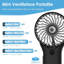 Mini Ventilateur de Poche,2000mAh Ventilateur de Portatif, USB Rechargeable 4 Vitesses avec Miroir,Léger Ventilateur Puissant po