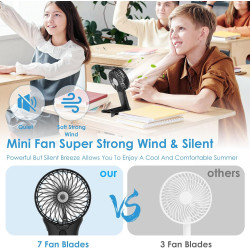 Mini Ventilateur de Poche,2000mAh Ventilateur de Portatif, USB Rechargeable 4 Vitesses avec Miroir,Léger Ventilateur Puissant po