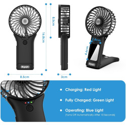 Mini Ventilateur de Poche,2000mAh Ventilateur de Portatif, USB Rechargeable 4 Vitesses avec Miroir,Léger Ventilateur Puissant po