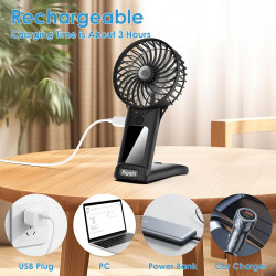 Mini Ventilateur de Poche,2000mAh Ventilateur de Portatif, USB Rechargeable 4 Vitesses avec Miroir,Léger Ventilateur Puissant po