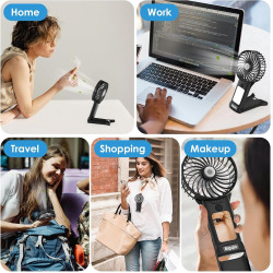 Mini Ventilateur de Poche,2000mAh Ventilateur de Portatif, USB Rechargeable 4 Vitesses avec Miroir,Léger Ventilateur Puissant po