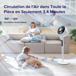 LEVOIT Ventilateur sur Pied 20 dB Silencieux, Puissant 2465 m³/h, Flux d'air 7.5 m/s, avec Télécommande, Oscillant 90°+120°,4 Mo