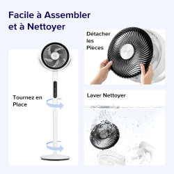 LEVOIT Ventilateur sur Pied 20 dB Silencieux, Puissant 2465 m³/h, Flux d'air 7.5 m/s, avec Télécommande, Oscillant 90°+120°,4 Mo
