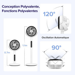 LEVOIT Ventilateur sur Pied 20 dB Silencieux, Puissant 2465 m³/h, Flux d'air 7.5 m/s, avec Télécommande, Oscillant 90°+120°,4 Mo