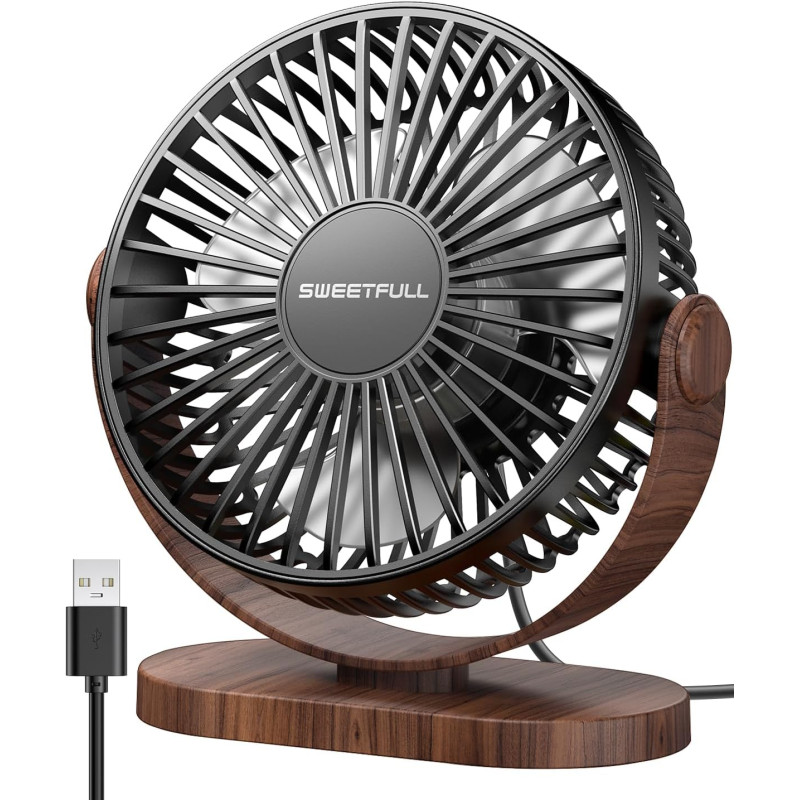SWEETFULL Mini ventilateur USB, silencieux, 3 vitesses, facile à transporter pour le bureau, la maison et l'extérieur