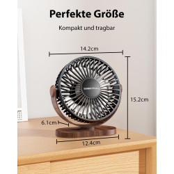 SWEETFULL Mini ventilateur USB, silencieux, 3 vitesses, facile à transporter pour le bureau, la maison et l'extérieur