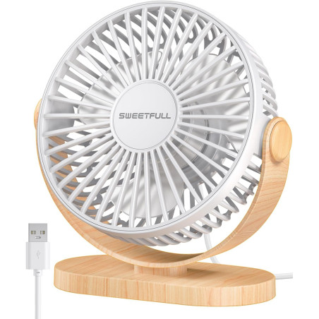 SWEETFULL Mini ventilateur USB, silencieux, 3 vitesses, facile à transporter pour le bureau, la maison et l'extérieur