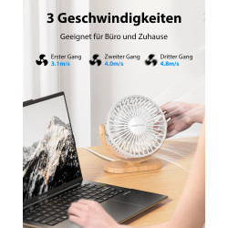 SWEETFULL Mini ventilateur USB, silencieux, 3 vitesses, facile à transporter pour le bureau, la maison et l'extérieur