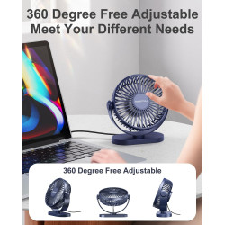 SWEETFULL Ventilateur de bureau USB, 3 vitesses, silencieux et réglable à 360°, mini ventilateur de table, refroidisseur de bure