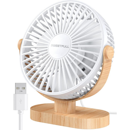 SWEETFULL Petit Ventilateur de Bureau USB 3 Vitesses Ventilateur de Table Personnel Double Réglage à 360° Fonctionnement Silenci