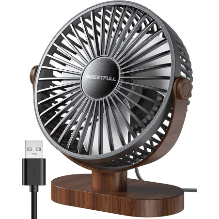 SWEETFULL Petit Ventilateur de Bureau USB 3 Vitesses Ventilateur de Table Personnel Double Réglage à 360° Fonctionnement Silenci