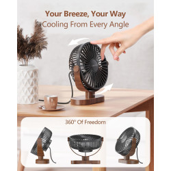SWEETFULL Petit Ventilateur de Bureau USB 3 Vitesses Ventilateur de Table Personnel Double Réglage à 360° Fonctionnement Silenci