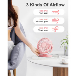 SWEETFULL Ventilateur de bureau USB, 3 vitesses silencieux et mini ventilateur de table réglable à 360°, ventilateur de bureau c