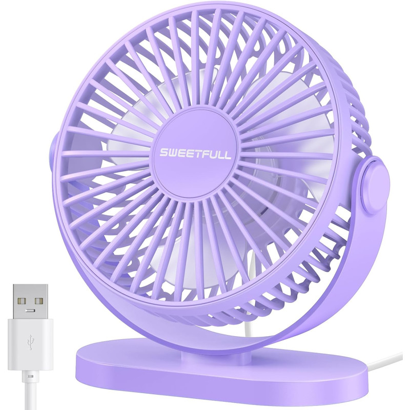 SWEETFULL Ventilateur de bureau USB, 3 vitesses silencieux et mini ventilateur de table réglable à 360°, refroidisseur de bureau