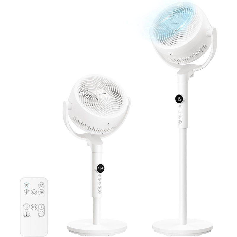SONGMICS Ventilateur sur Pied Silencieux 20 dB, avec Télécommande, Circulateur d’Air Puissant, Oscillation 120°+135°, 15 Vitesse