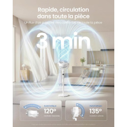 SONGMICS Ventilateur sur Pied Silencieux 20 dB, avec Télécommande, Circulateur d’Air Puissant, Oscillation 120°+135°, 15 Vitesse