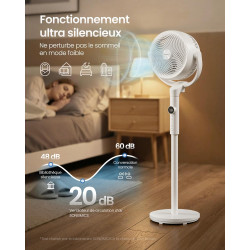 SONGMICS Ventilateur sur Pied Silencieux 20 dB, avec Télécommande, Circulateur d’Air Puissant, Oscillation 120°+135°, 15 Vitesse