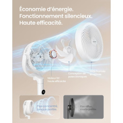 SONGMICS Ventilateur sur Pied Silencieux 20 dB, avec Télécommande, Circulateur d’Air Puissant, Oscillation 120°+135°, 15 Vitesse