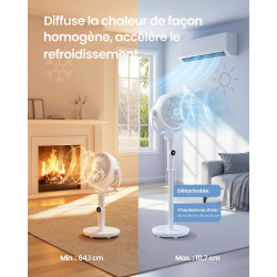 SONGMICS Ventilateur sur Pied Silencieux 20 dB, avec Télécommande, Circulateur d’Air Puissant, Oscillation 120°+135°, 15 Vitesse