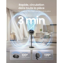 SONGMICS Ventilateur sur Pied Silencieux 20 dB, avec Télécommande, Circulateur d’Air Puissant, Oscillation 120°+135°, 15 Vitesse