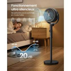 SONGMICS Ventilateur sur Pied Silencieux 20 dB, avec Télécommande, Circulateur d’Air Puissant, Oscillation 120°+135°, 15 Vitesse