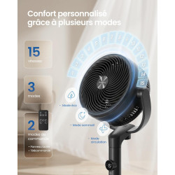 SONGMICS Ventilateur sur Pied Silencieux 20 dB, avec Télécommande, Circulateur d’Air Puissant, Oscillation 120°+135°, 15 Vitesse