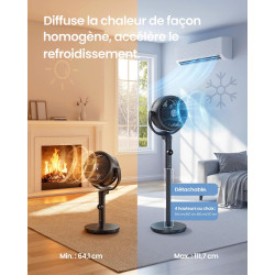 SONGMICS Ventilateur sur Pied Silencieux 20 dB, avec Télécommande, Circulateur d’Air Puissant, Oscillation 120°+135°, 15 Vitesse