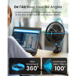 Pro Breeze Mini Ventilateur à Pince - 2 Vitesses, 15 cm - Ventilateur de Table avec Clip, Petit, Portable, Silencieux, Rotation 