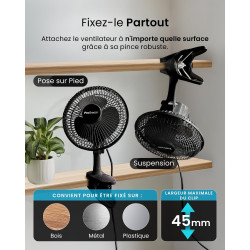 Pro Breeze Mini Ventilateur à Pince - 2 Vitesses, 15 cm - Ventilateur de Table avec Clip, Petit, Portable, Silencieux, Rotation 