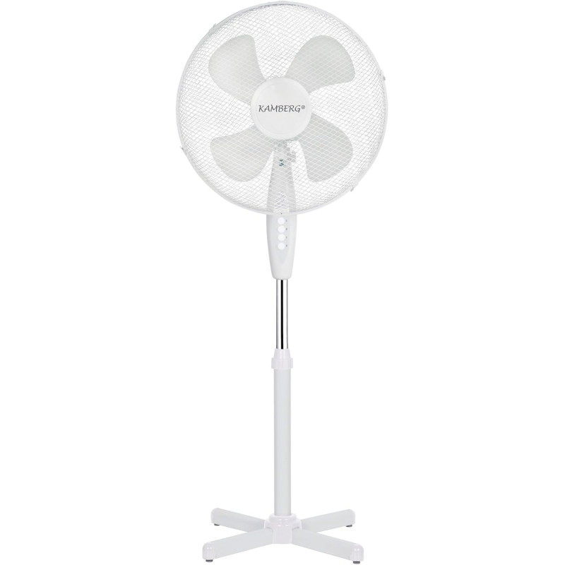 Kamberg - VENTILATEUR 40 CM SUR PIEDS BLANC - 3 VITESSES - OSCILLATION - HAUTEUR REGLABLE - SILENCIEUX - GRILLE SECURISEE - 45 W