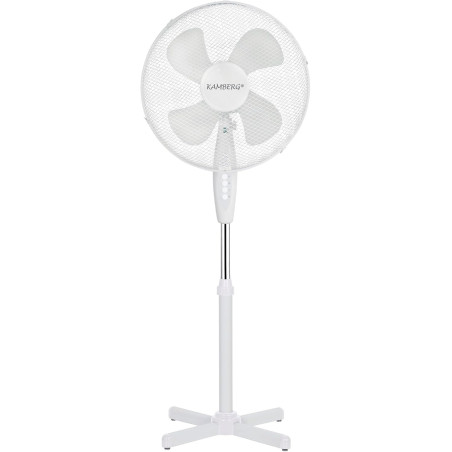 Kamberg - VENTILATEUR 40 CM SUR PIEDS BLANC - 3 VITESSES - OSCILLATION - HAUTEUR REGLABLE - SILENCIEUX - GRILLE SECURISEE - 45 W