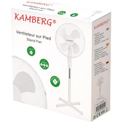 Kamberg - VENTILATEUR 40 CM SUR PIEDS BLANC - 3 VITESSES - OSCILLATION - HAUTEUR REGLABLE - SILENCIEUX - GRILLE SECURISEE - 45 W