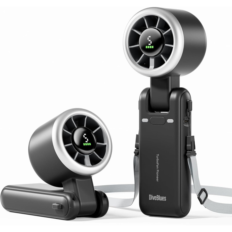 Divebleus ventilateur portable à main, ultra rapide 10m/s, 5 vitesses, batterie rechargeable, jusqu'à 12h, ventilateur de poche 
