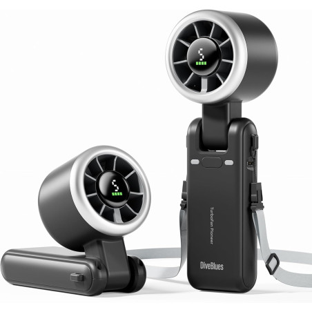 Divebleus ventilateur portable à main, ultra rapide 10m/s, 5 vitesses, batterie rechargeable, jusqu'à 12h, ventilateur de poche 