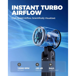 Divebleus ventilateur portable à main, ultra rapide 10m/s, 5 vitesses, batterie rechargeable, jusqu'à 12h, ventilateur de poche 