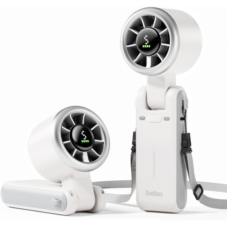 Divebleus ventilateur portable à main, ultra rapide 10m/s, 5 vitesses, batterie rechargeable, jusqu'à 12h, ventilateur de poche 