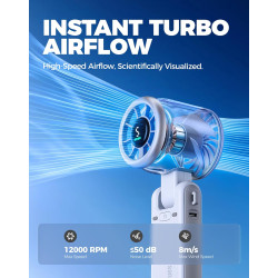 Divebleus ventilateur portable à main, ultra rapide 10m/s, 5 vitesses, batterie rechargeable, jusqu'à 12h, ventilateur de poche 