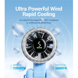 Divebleus ventilateur portable à main, ultra rapide 10m/s, 5 vitesses, batterie rechargeable, jusqu'à 12h, ventilateur de poche 