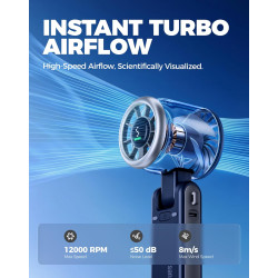 Divebleus ventilateur portable à main, ultra rapide 10m/s, 5 vitesses, batterie rechargeable, jusqu'à 12h, 3-en-1 ventilateur de