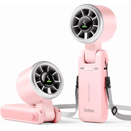 Divebleus ventilateur portable à main, ultra rapide 10m/s, 5 vitesses, batterie rechargeable, jusqu'à 12h, ventilateur de poche 