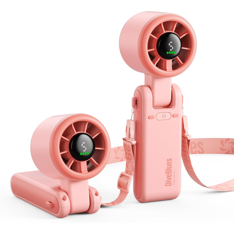 Divebleus ventilateur portable à main, ultra rapide 10m/s, 5 vitesses, batterie rechargeable, jusqu'à 12h, 3-en-1 ventilateur de