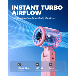 Divebleus ventilateur portable à main, ultra rapide 10m/s, 5 vitesses, batterie rechargeable, jusqu'à 12h, 3-en-1 ventilateur de