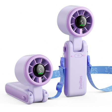 Divebleus ventilateur portable à main, ultra rapide 10m/s, 5 vitesses, batterie rechargeable, jusqu'à 12h, 3-en-1 ventilateur de