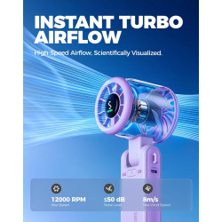Divebleus ventilateur portable à main, ultra rapide 10m/s, 5 vitesses, batterie rechargeable, jusqu'à 12h, 3-en-1 ventilateur de