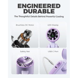 Divebleus ventilateur portable à main, ultra rapide 10m/s, 5 vitesses, batterie rechargeable, jusqu'à 12h, 3-en-1 ventilateur de