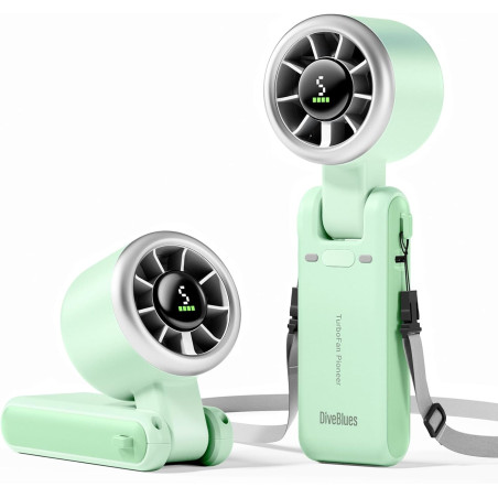 Divebleus ventilateur portable à main, ultra rapide 10m/s, 5 vitesses, batterie rechargeable, jusqu'à 12h, ventilateur de poche 