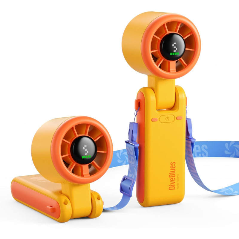 Divebleus ventilateur portable à main, ultra rapide 10m/s, 5 vitesses, batterie rechargeable, jusqu'à 12h, 3-en-1 ventilateur de