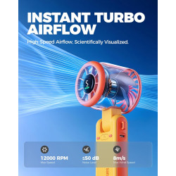 Divebleus ventilateur portable à main, ultra rapide 10m/s, 5 vitesses, batterie rechargeable, jusqu'à 12h, 3-en-1 ventilateur de